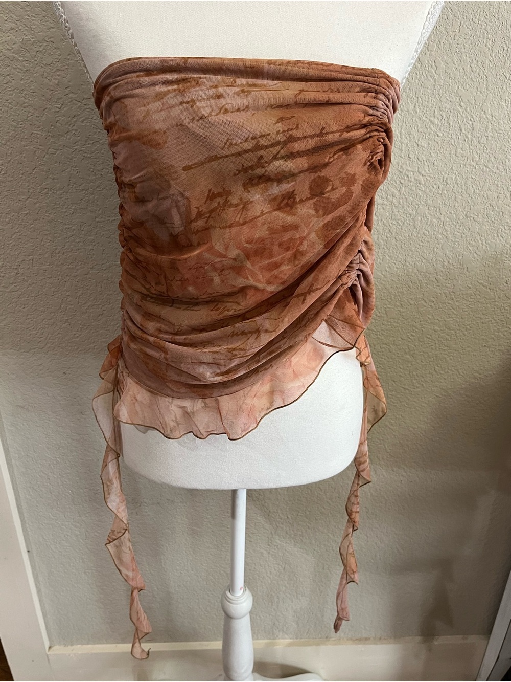 Sodas London Sheer Strapless Scarf Top in Rust and Peach Tones
